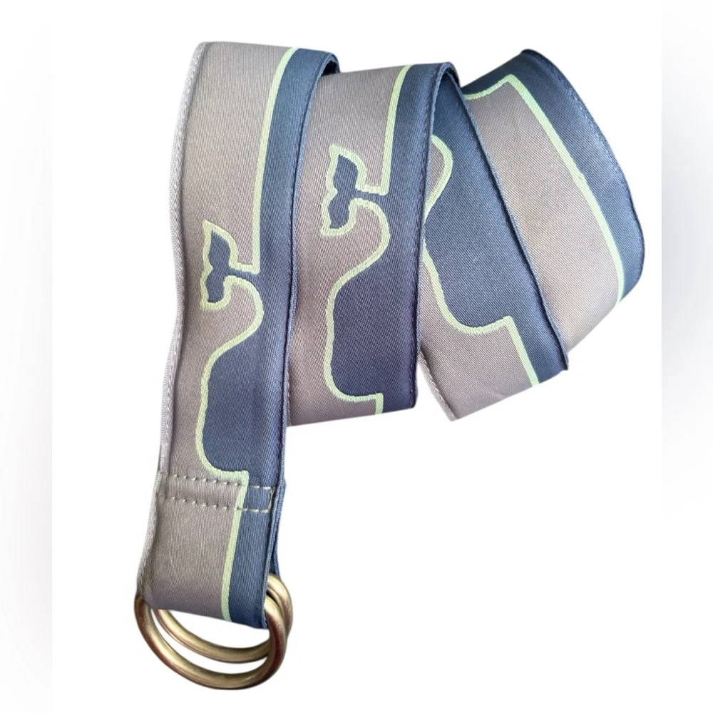 VINEYARD VINES Boys Whale Line D-Ring Belt Size Large Gray Blue